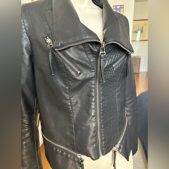 Lulus Black Vegan Leather Jacket with Zipper Details Medium - Picture 5 of 15